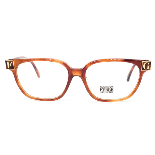 Gianfranco Ferré gff105 square brown tortoise eyeglasses frames with huge branding details hand made in Italy, 1980s nos