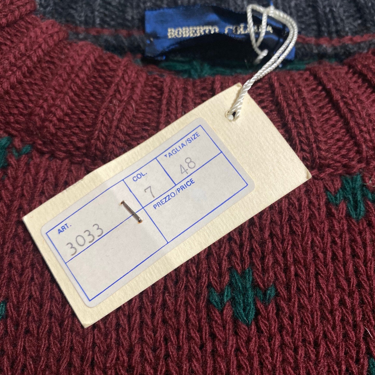 Roberto Collina burgundy wool knitted Christmas sweater, deers & snowflakes, 90s NOS with tags