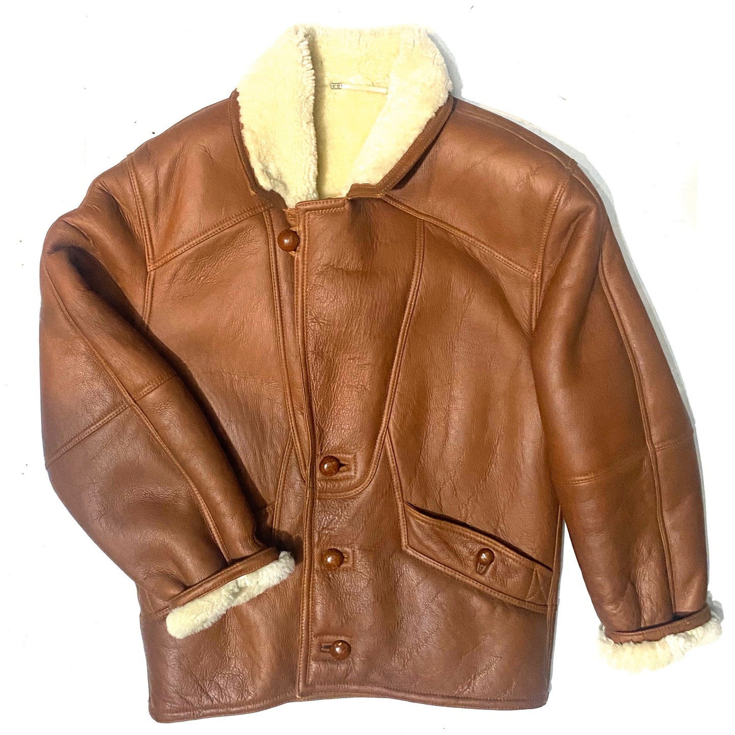 Brown real shearling coat, finest quality made in Italy in the 80s, sz 46 ( fits up to a 48/50)