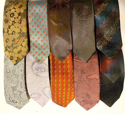 1970s skinny ties, many designs, super cool and contemporary prints / styles