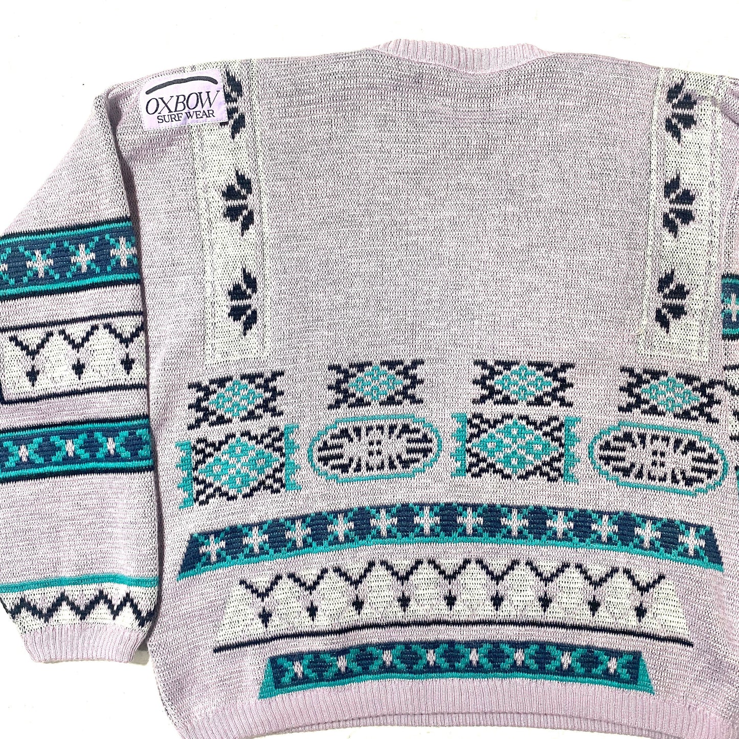 Oxbow 90s pink / green geometrical allover snowboarder sweater, new from deadstock, mint, size M