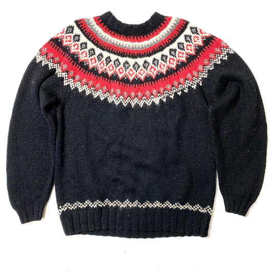 J Crew black/white/red Norwegian style geometrical hand knitted pure new wool sweater, Mint condition
