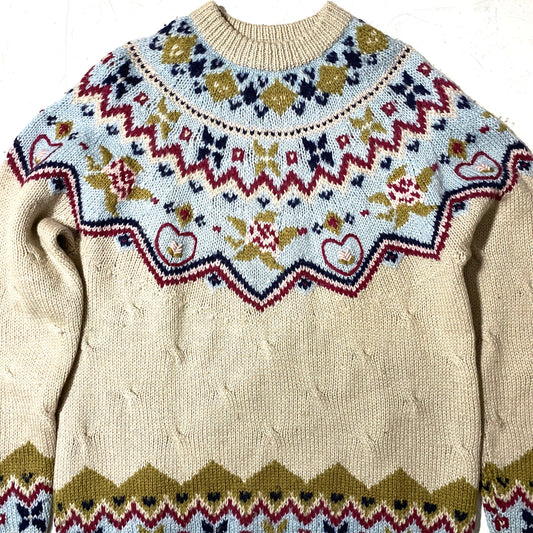 Just for Fun Norwegian style hand knitted jumper in pure new wool, 80s mint condition