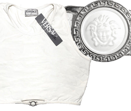 Versace 90s white medusa crop top, sexy and sporty slim fit in elasthane, sz XL new with tags