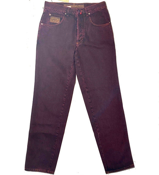 Durango Black Oil beautiful burgundy/black Stone wash 80s paninaro jeans, new with tags sz 33