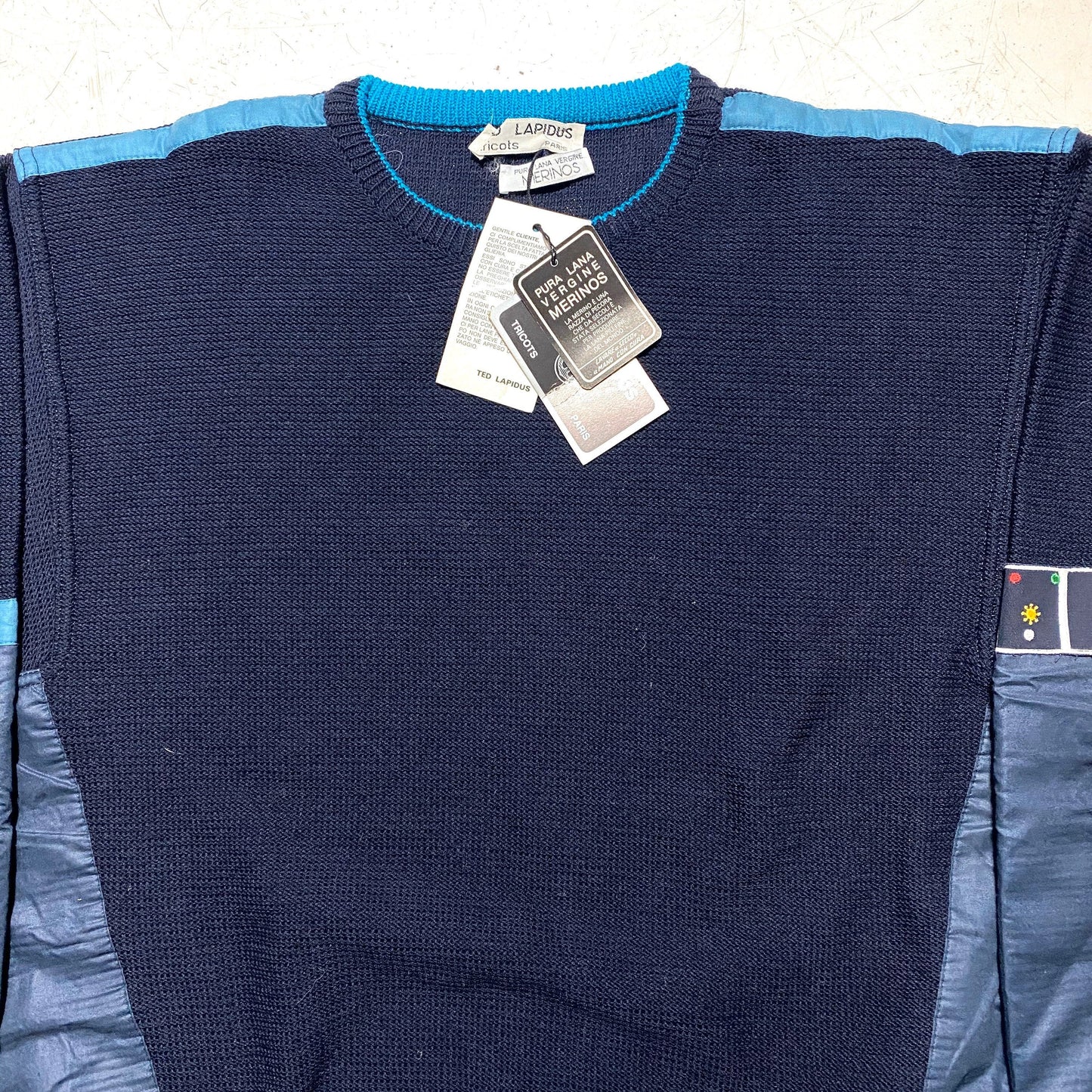 Ted Lapidus vintage 80s navy pure new wool  sailor jumper, 80s new with tags sz 50