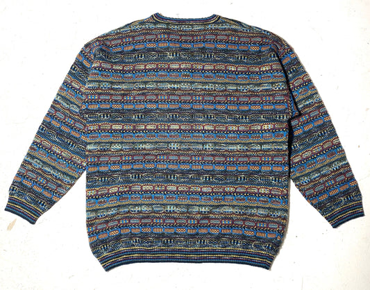 Missoni Uomo 80s multicolor V neck wool pullover made in Italy, mint condition sz XL