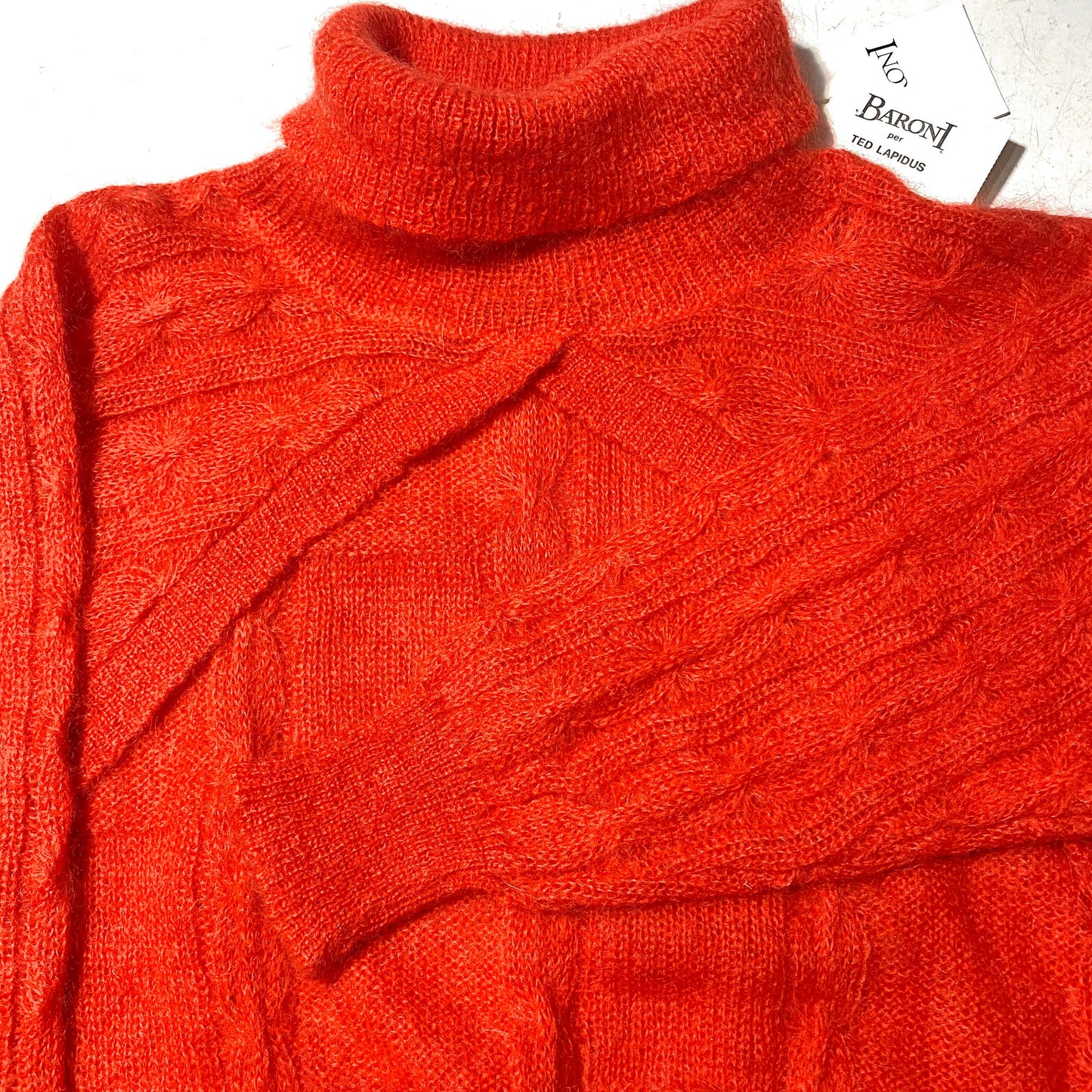 Ted Lapidus NWT 80s Mohair/wool red ladies l cable knit braided turtleneck pullover, new with tags