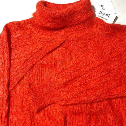 Ted Lapidus NWT 80s Mohair/wool red ladies l cable knit braided turtleneck pullover, new with tags