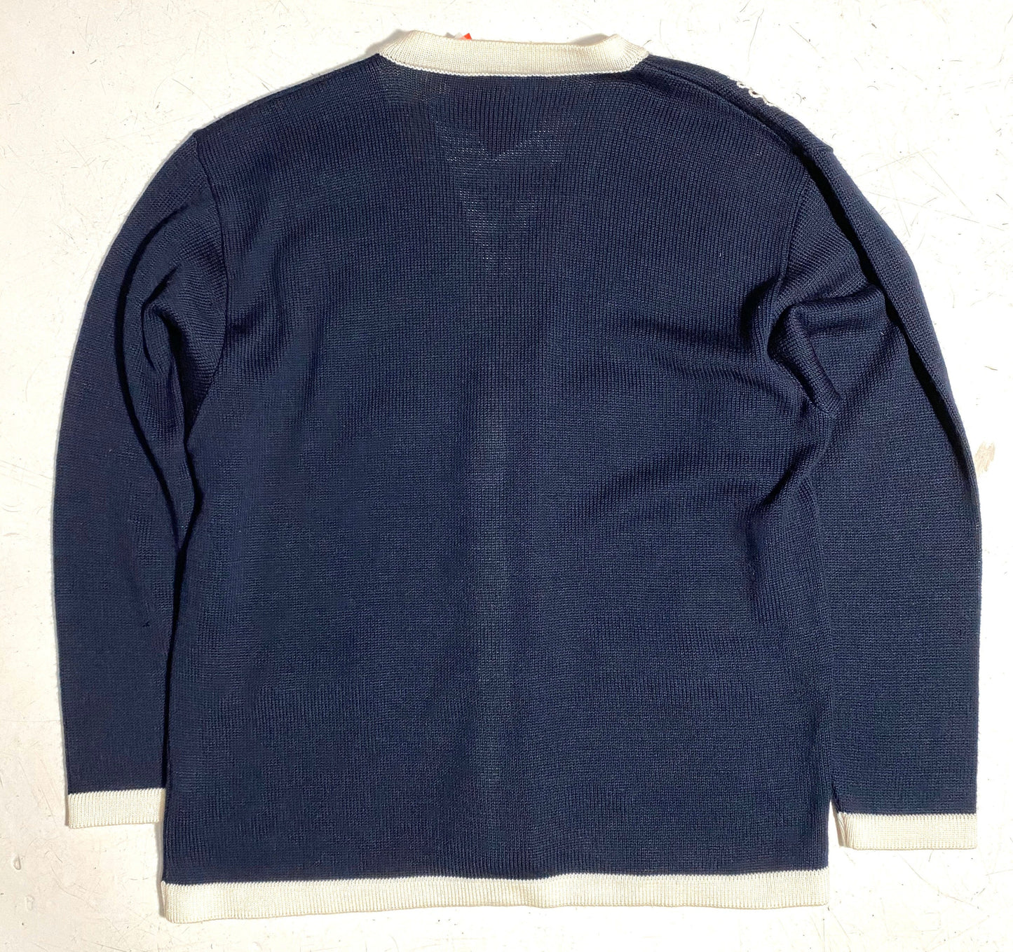 Ella vintage navy ladies cardigan with embroidered motif and pockets, 89s mint condition