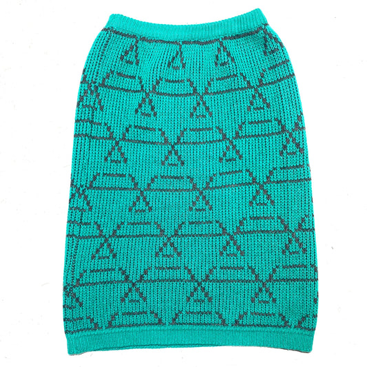 Green-Grey geometrical allover cable knit wool blend skirt made in Italy, 80s mint condition