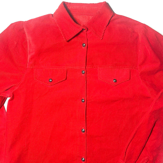 Cute Primary Red corduroy winter ladies shirt with cool punk studs alike buttons, mint