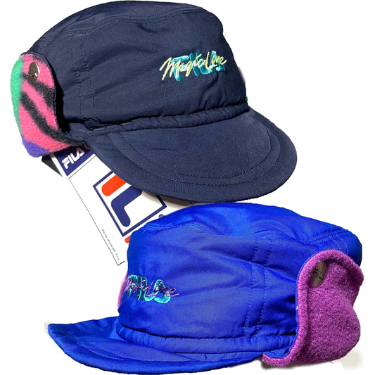 Fila 90s colorful ski fleece/nylon ski beret with ear pads, 2 colorways