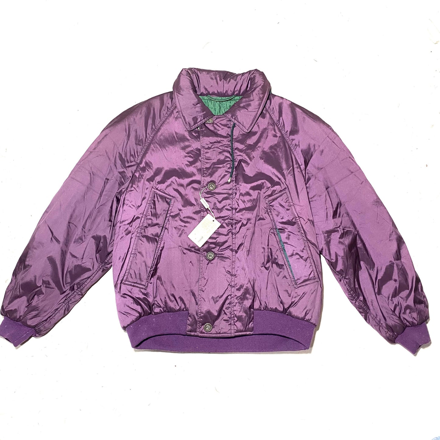 Iceberg sport purple puffer jacket with big & colorful Kayak embroidery, new with tags sz L