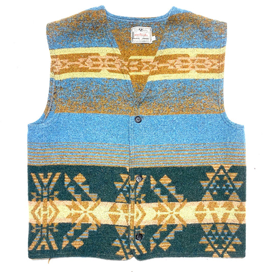 Broadway 80s wool vest with cool brown / turquoise / green Navajo print allover, mint condition