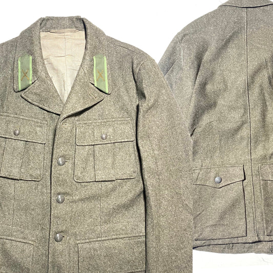 Swedish army 1952 military greyish Green wool field jacket with jack Pockets, artillery patches, mint