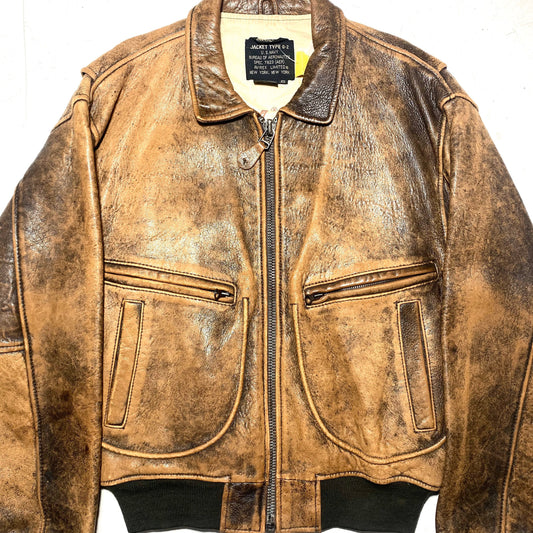 Avirex Type G-2 classic WWII replica brown leather US army aviator bomber jacket, 1980s in mint condition