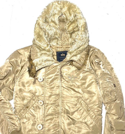 Alpha Industries 80s beige men hooded flight bomber jacket, great condition.