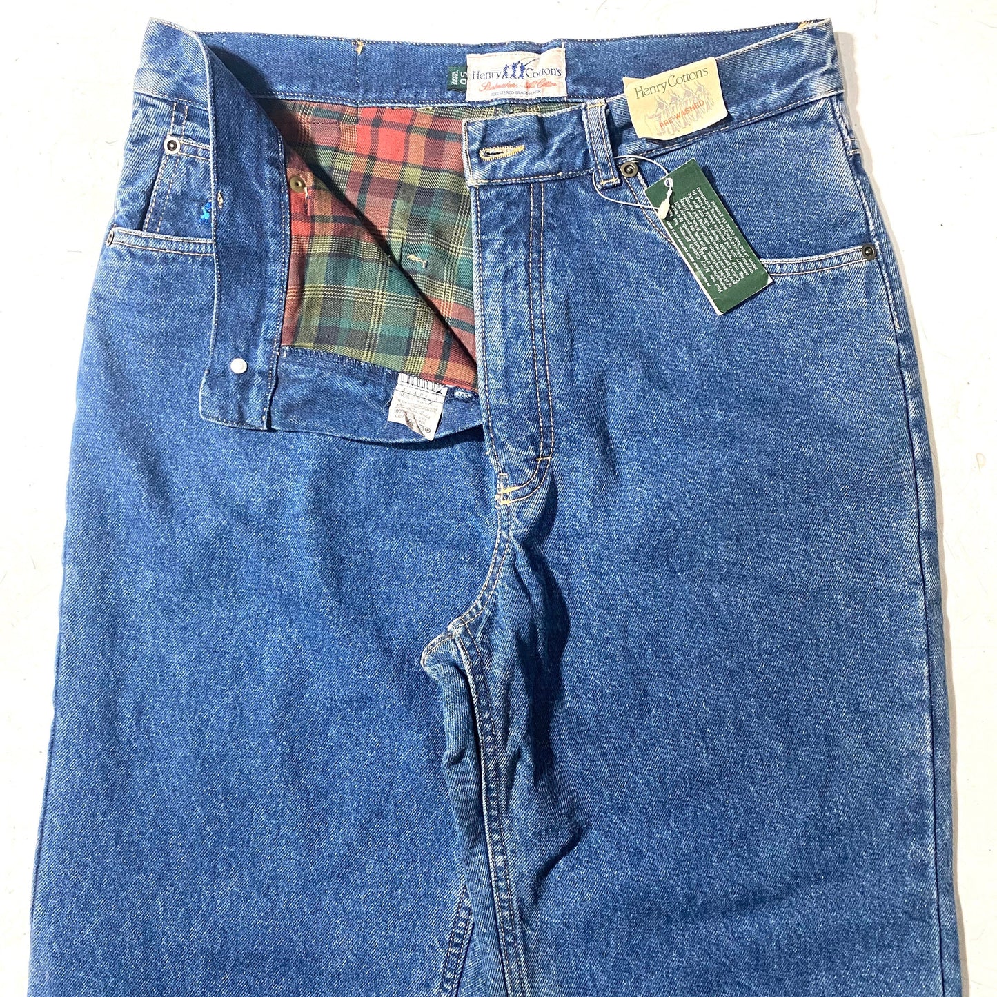 Henry Cottons NOS winter jeans with red tartan cotton lining, sz 48, 50, 52 new with tags