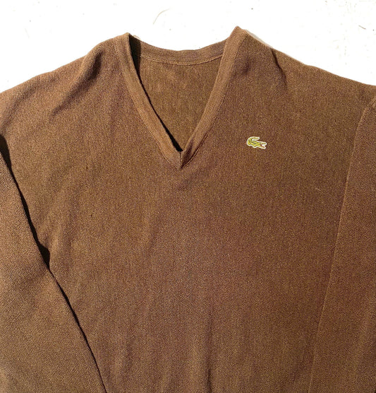 Lacoste V neck brown wool pullover, 1980s made in France mint condition