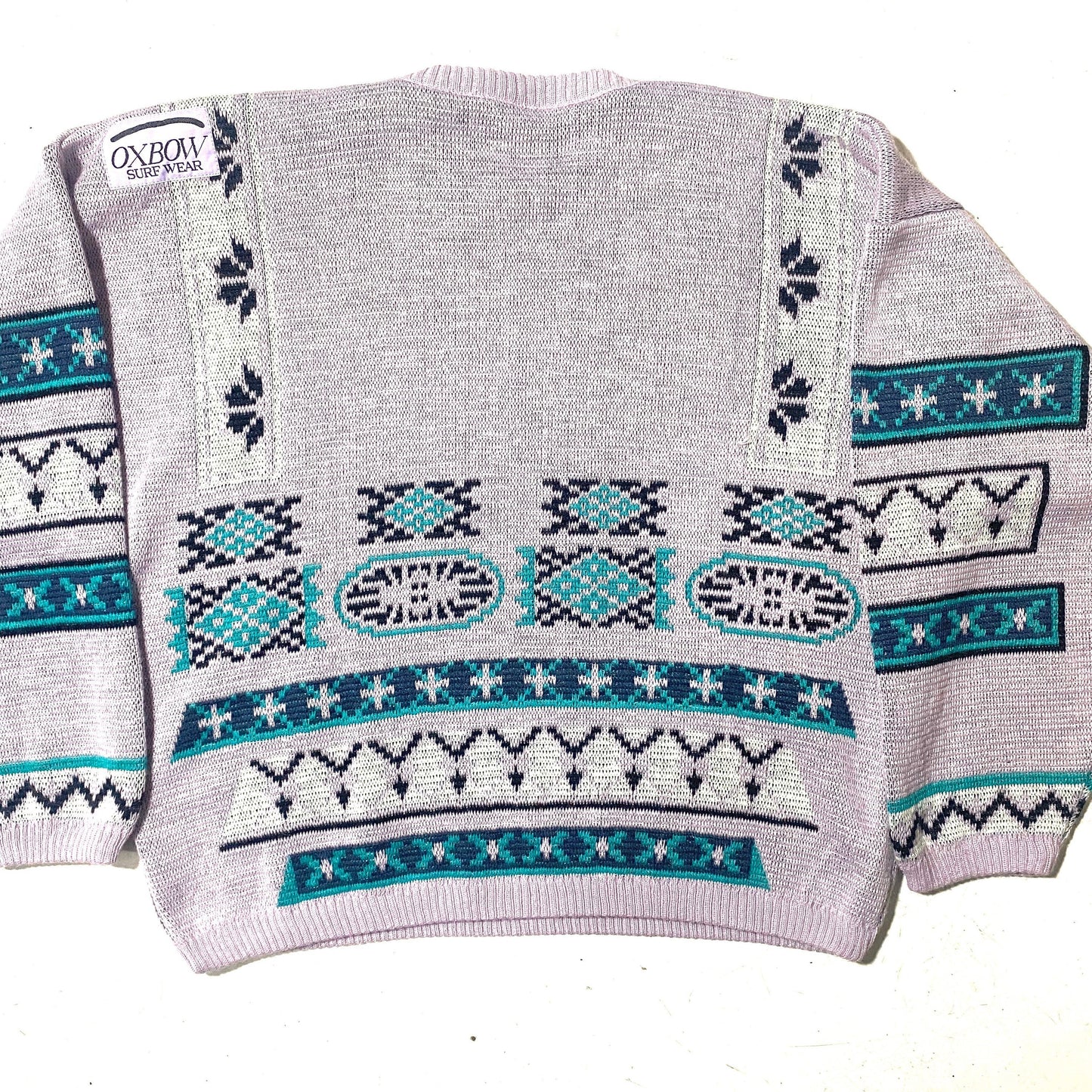 Oxbow 90s pink / green geometrical allover snowboarder sweater, new from deadstock, mint, size M