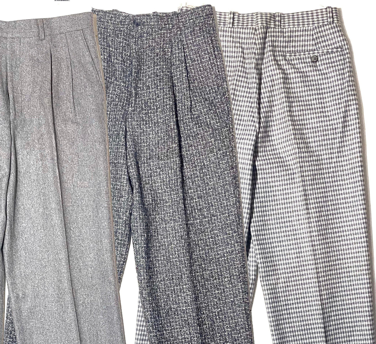 Givenchy elegant grey wool trousers, 3 patterns/ textures and sizes, new old stock 80s