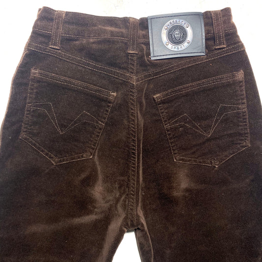 Versace sport brown velvet ladies trousers sz 25, great condition 90s Italy