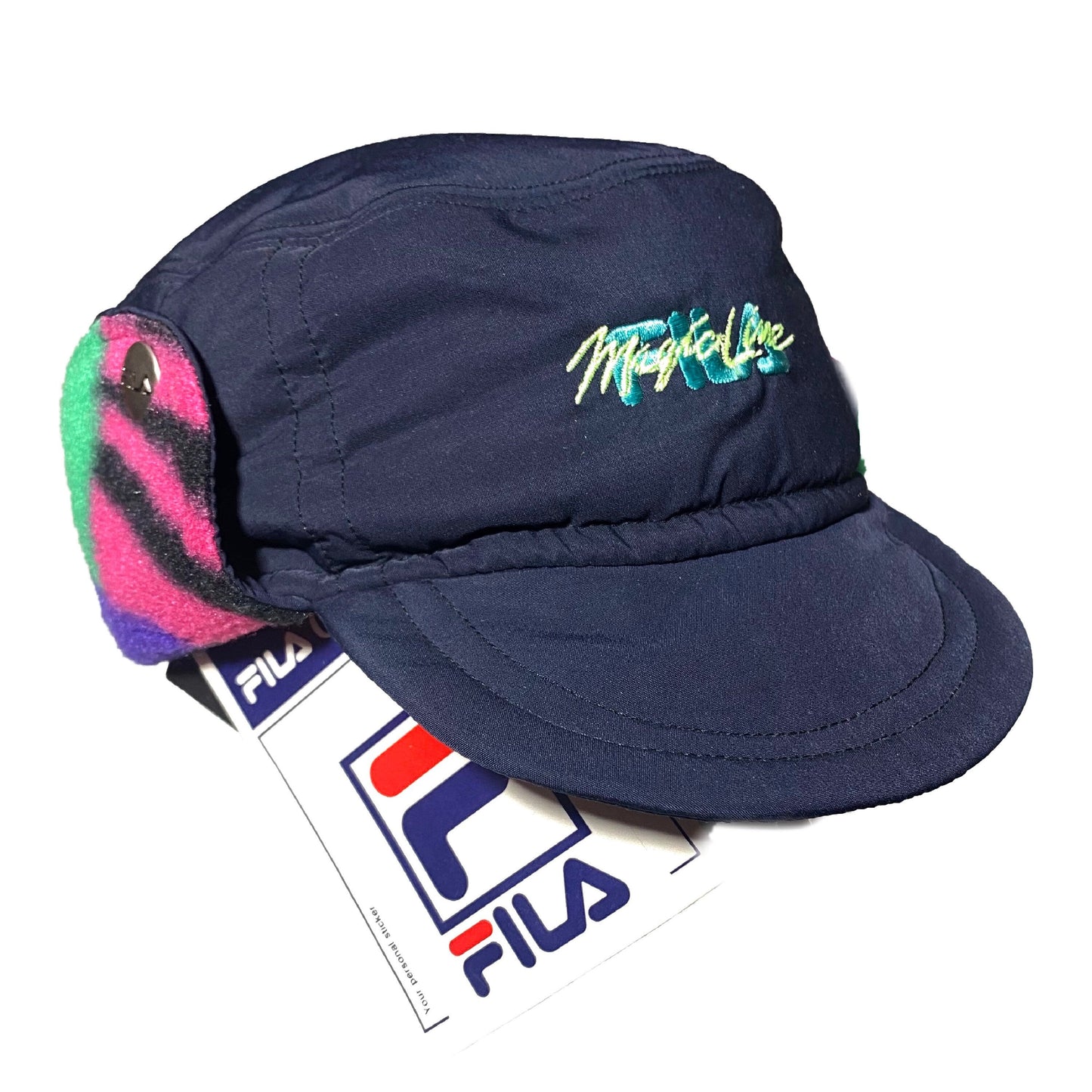 Fila 90s colorful ski fleece/nylon ski beret with ear pads, 2 colorways