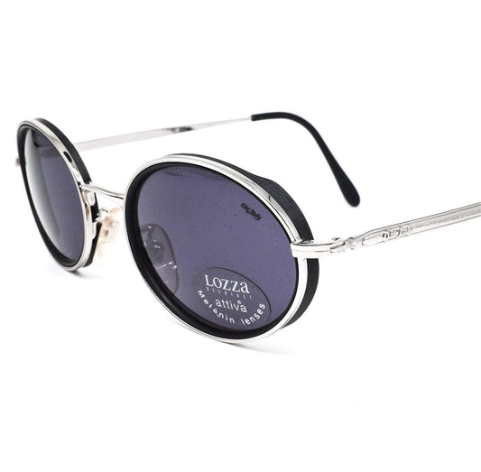 Lozza 1162 silver/black oval sunglasses in minimalistic design,  1970's  NOS Italy
