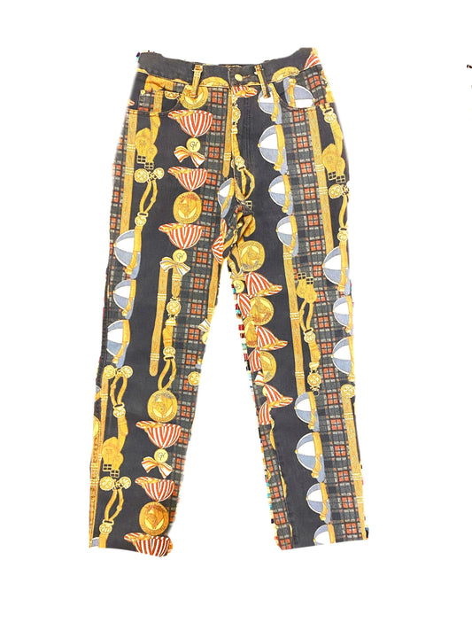 Roccobarocco cool baroque print allover jeans with horse riding themed designing condition sz 31