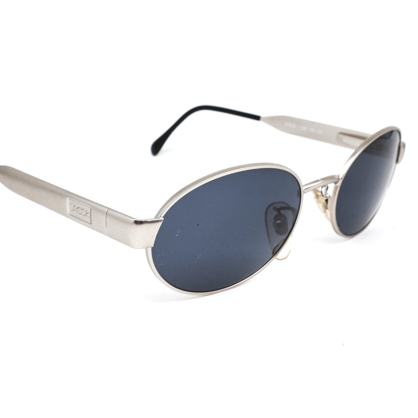 Lozza SL1128 silver metallic sunglasses with black lenses made in Italy 1990s NOS