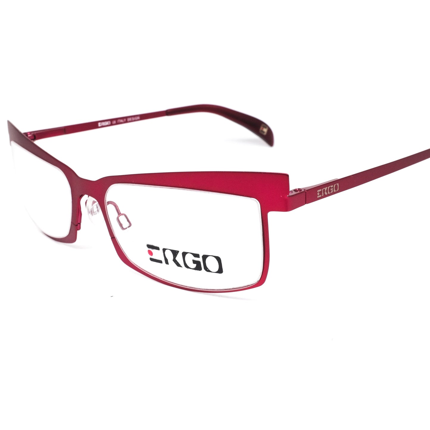 Ergo light metallic square eyeglasses in burgundy colour made in italy in the 80s NOS