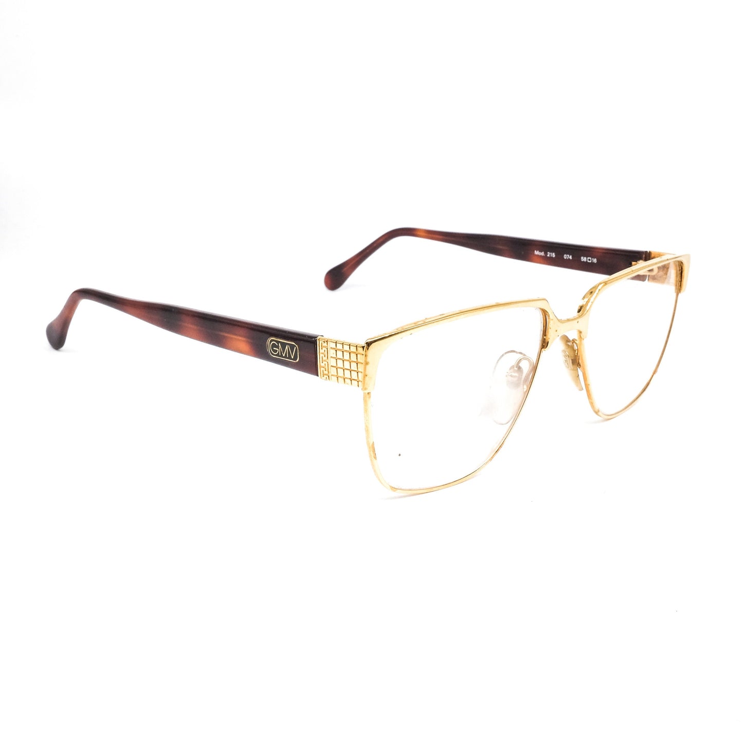 Gian Marco Venturi 215 golden brown tortoise square cello eyeglasses frames made in Italy with cut off designed hinges, NOS 1990s