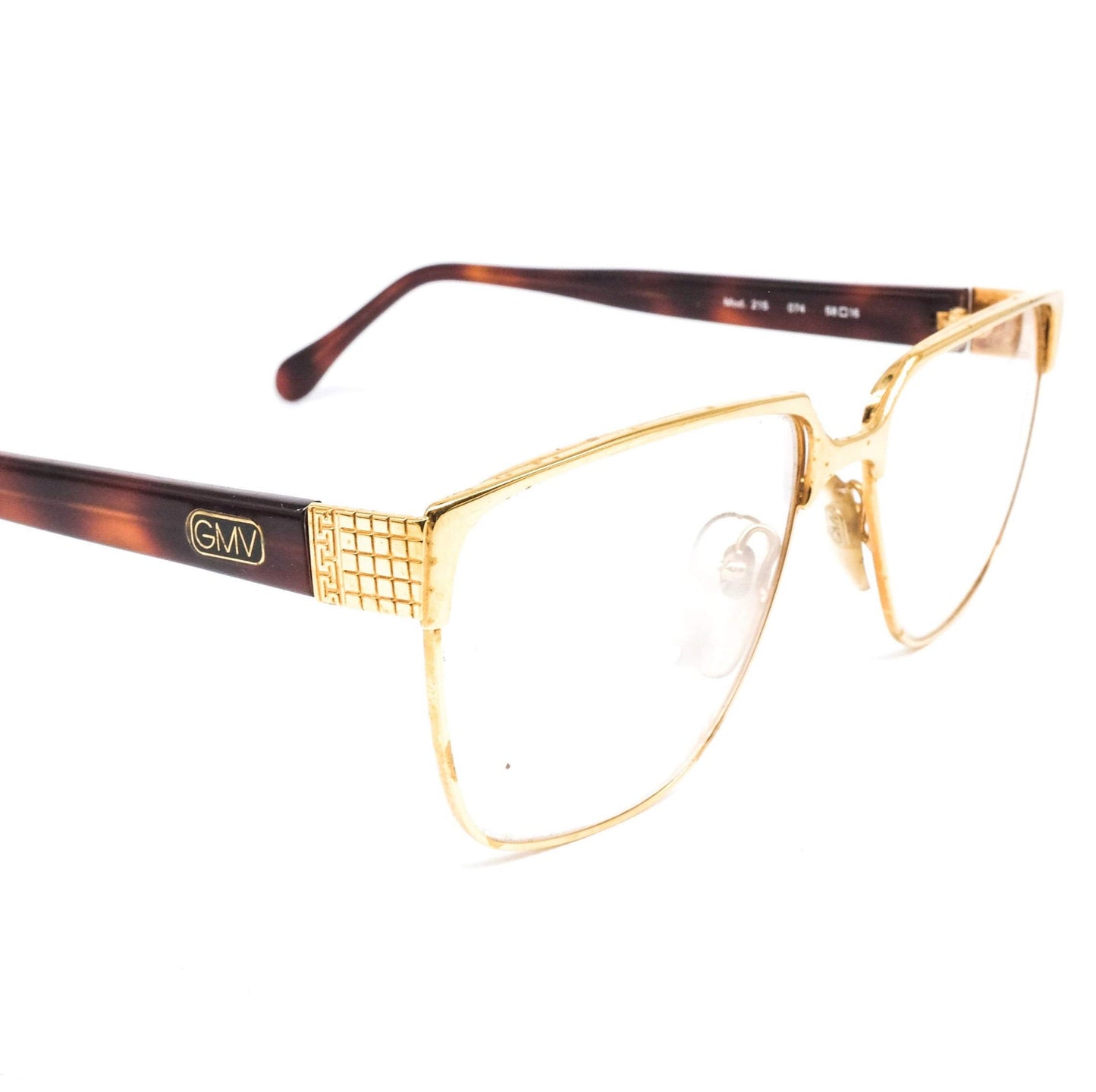 Gian Marco Venturi 215 golden brown tortoise square cello eyeglasses frames made in Italy with cut off designed hinges, NOS 1990s