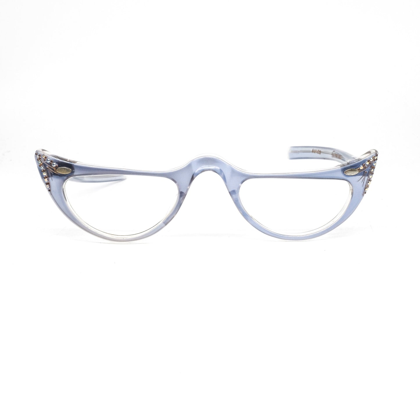 Vintage Agnes half moon light blue eyeglasses frames enriched with rhinestones, 80s France NOS