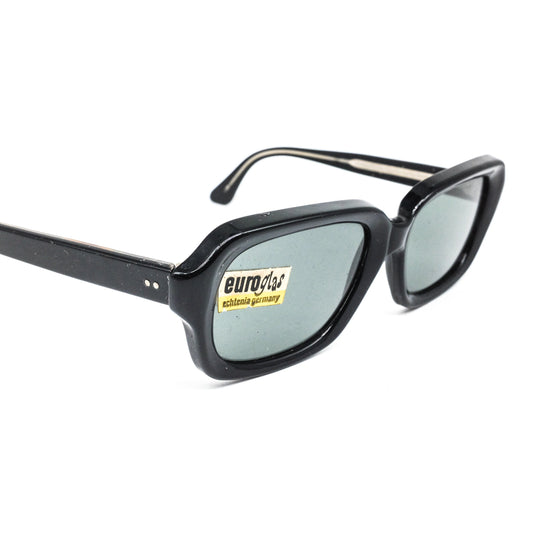Vintage Euroglas black acetate square sunglasses with thick acetate rim. NOS 80s Germany