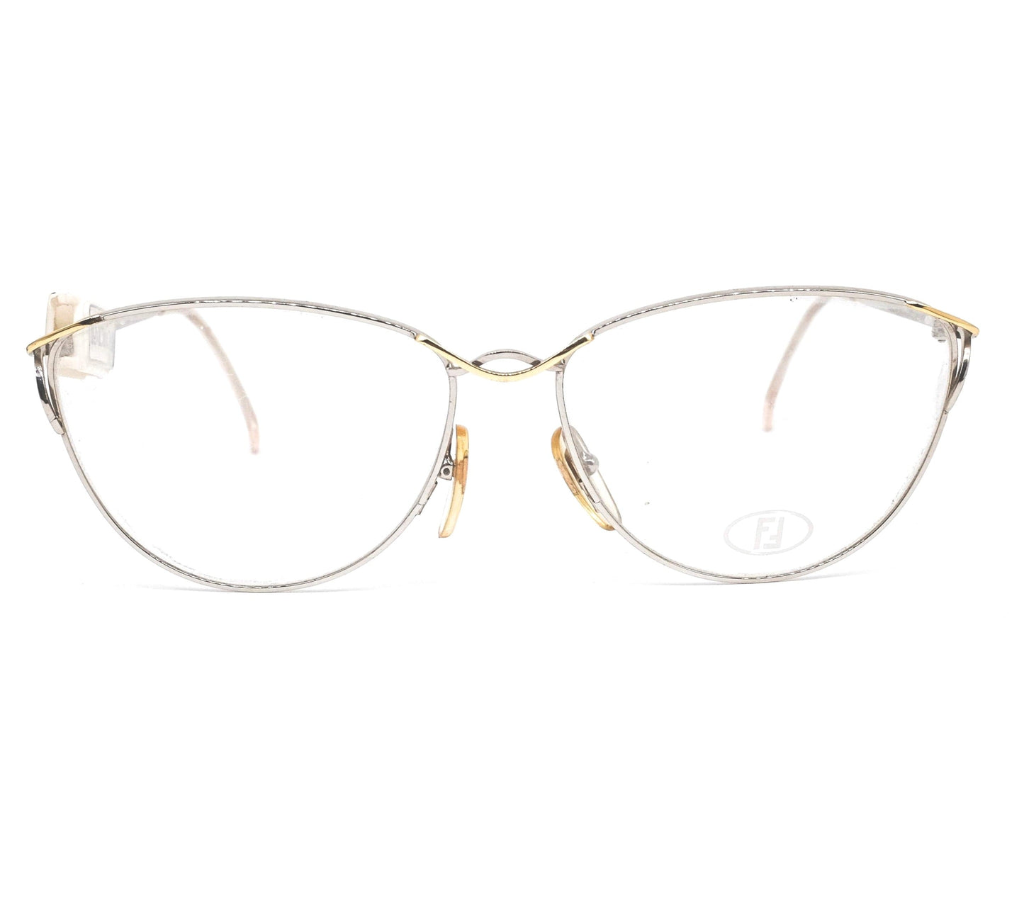 Fendi silver/gold Metal cateye eyeglasses frames, 2 inverted colorways,NOS 80s Italy