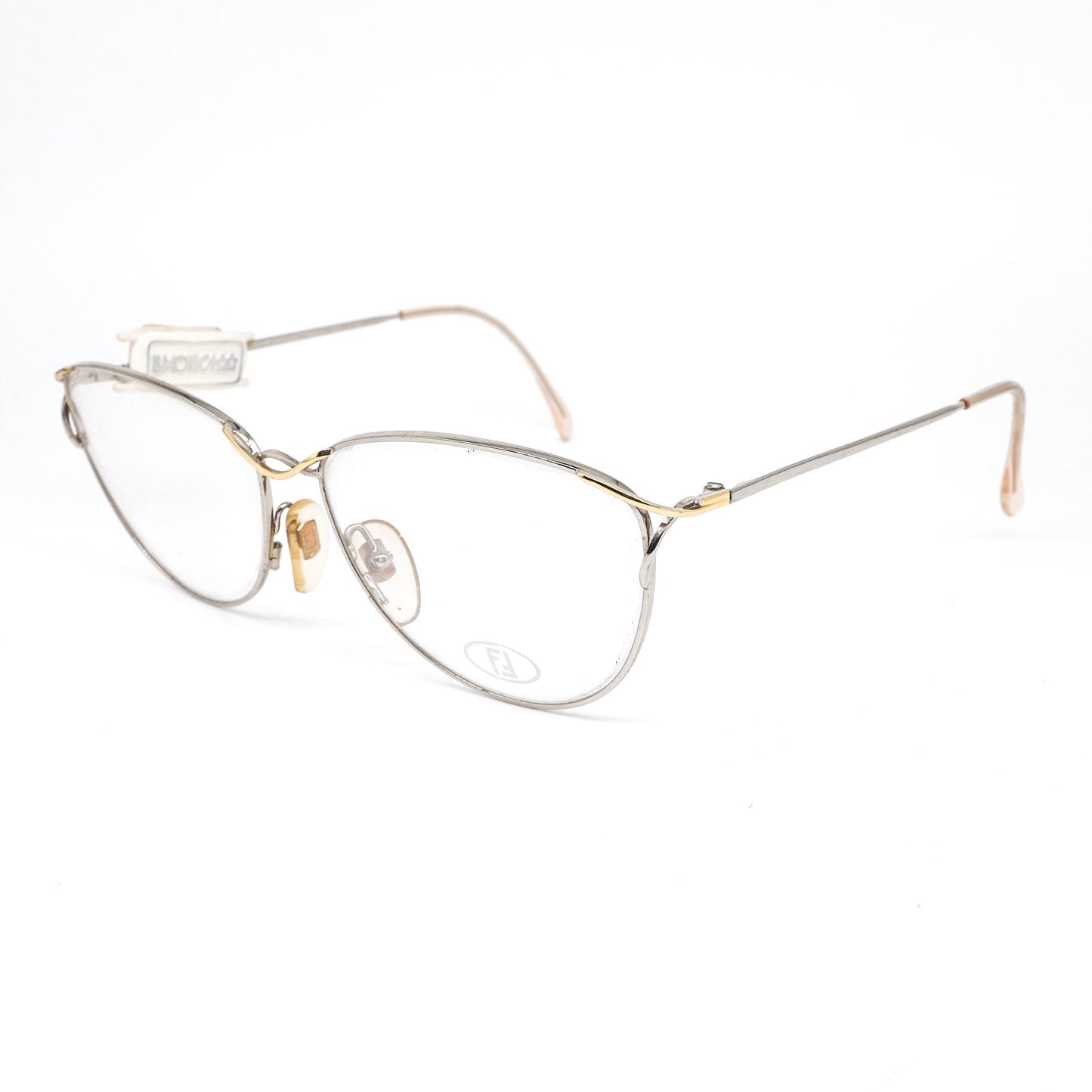 Fendi silver/gold Metal cateye eyeglasses frames, 2 inverted colorways,NOS 80s Italy