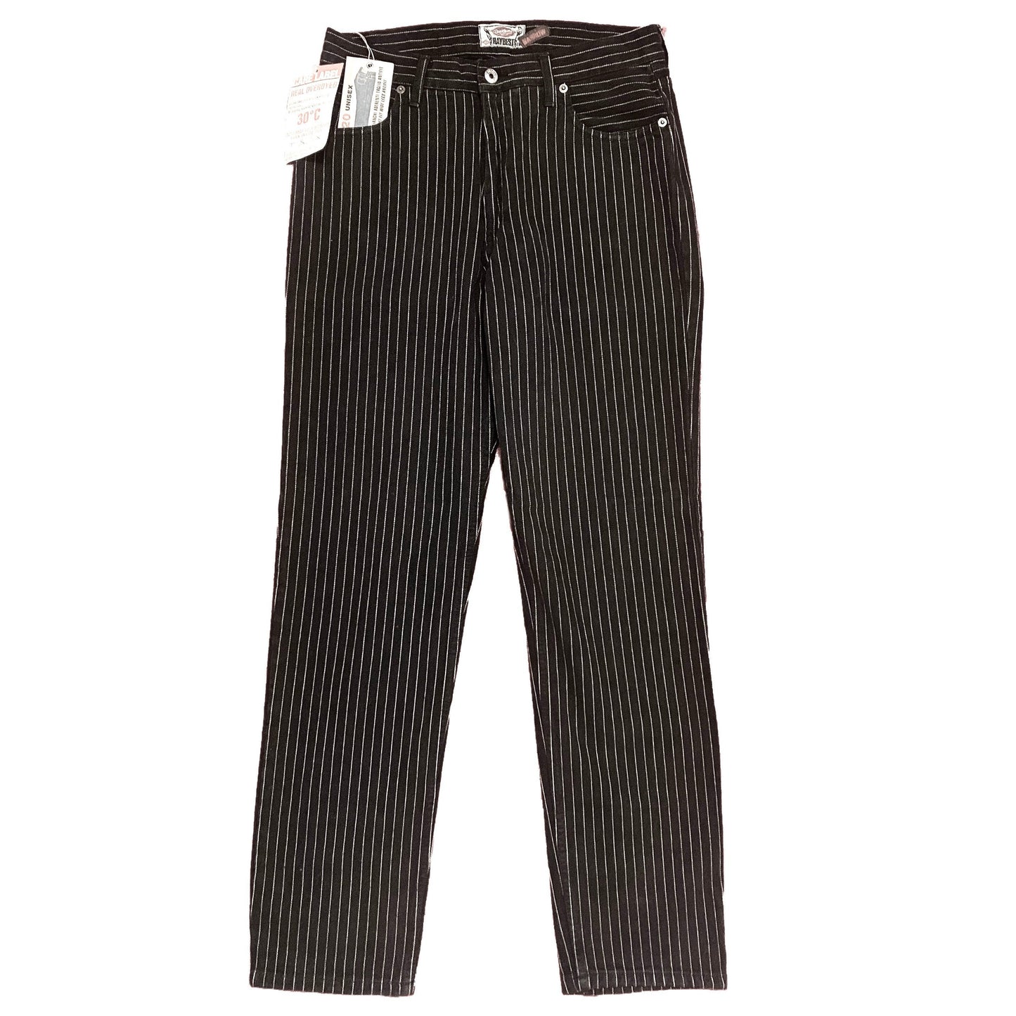 Raybest NOS black pinstripe 501 jeans straight cut made in Italy in the 80s, great fit and quality, mint by