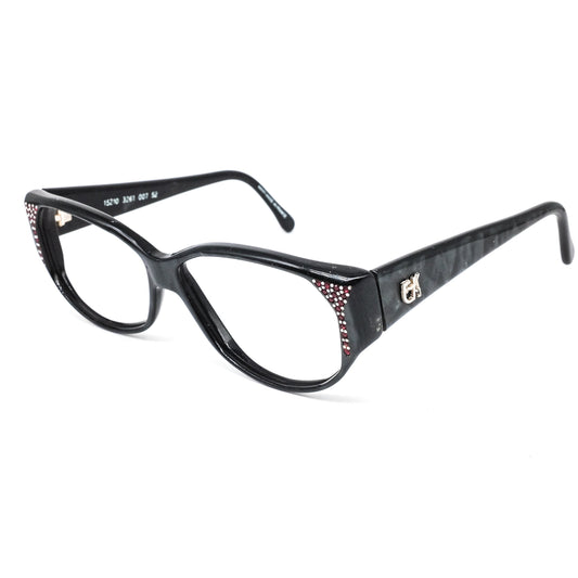 Emmanuelle Khanh 15210 vintage artistic wayfarer eyeglasses frame in black cellulose acetate Made in France