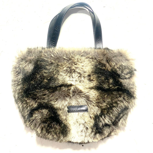 Trussardi 90s faux fur hand bag with black leather handles, in mint condition