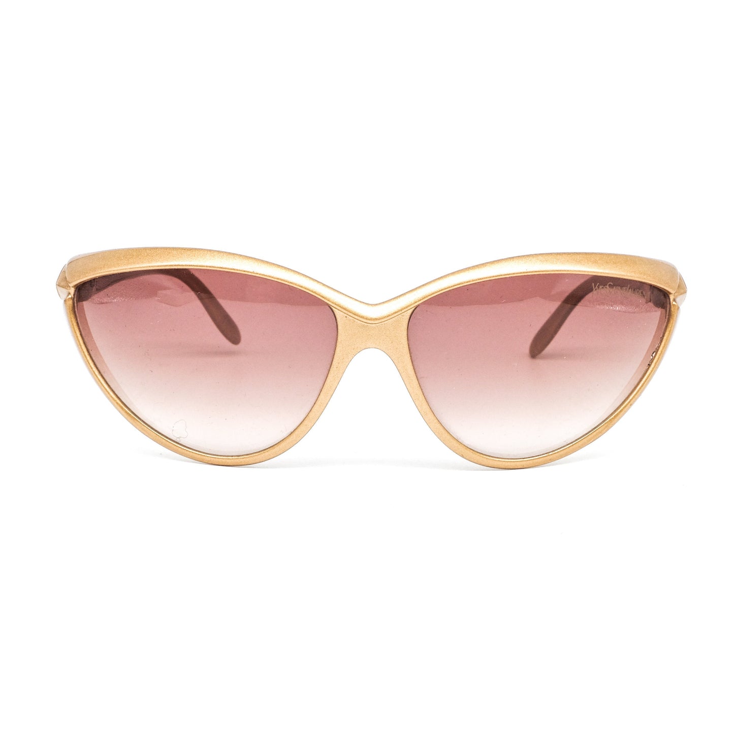 YSL Saint Laurent 8595 matt gold metallic cateye sunglasses with brown degrade lenses, 80s nos France