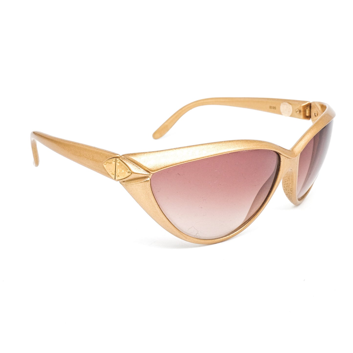 YSL Saint Laurent 8595 matt gold metallic cateye sunglasses with brown degrade lenses, 80s nos France