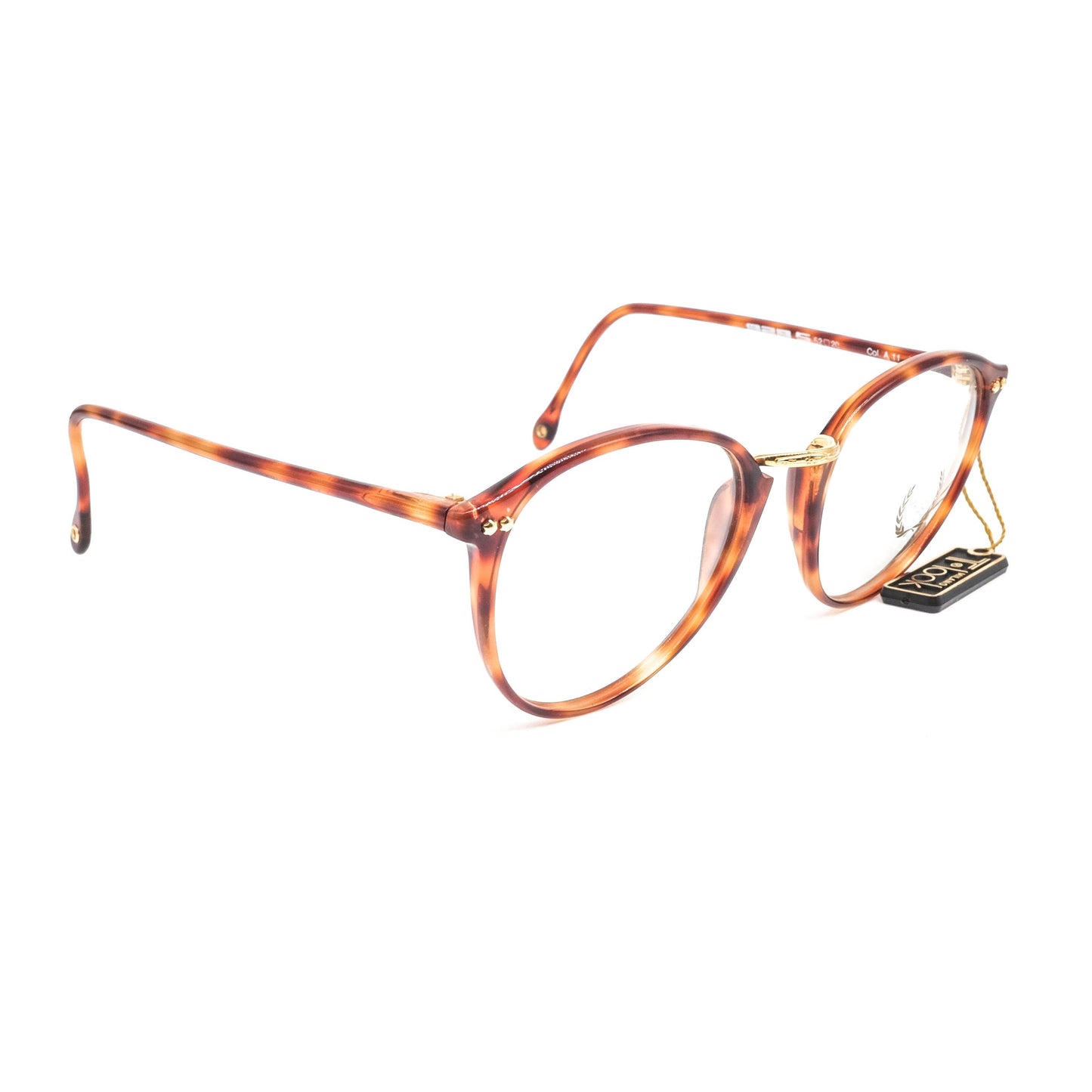 T look brown tortoise acetate wayfarer style eyeglasses frames with golden nose bridge made in italy, 1980s nos