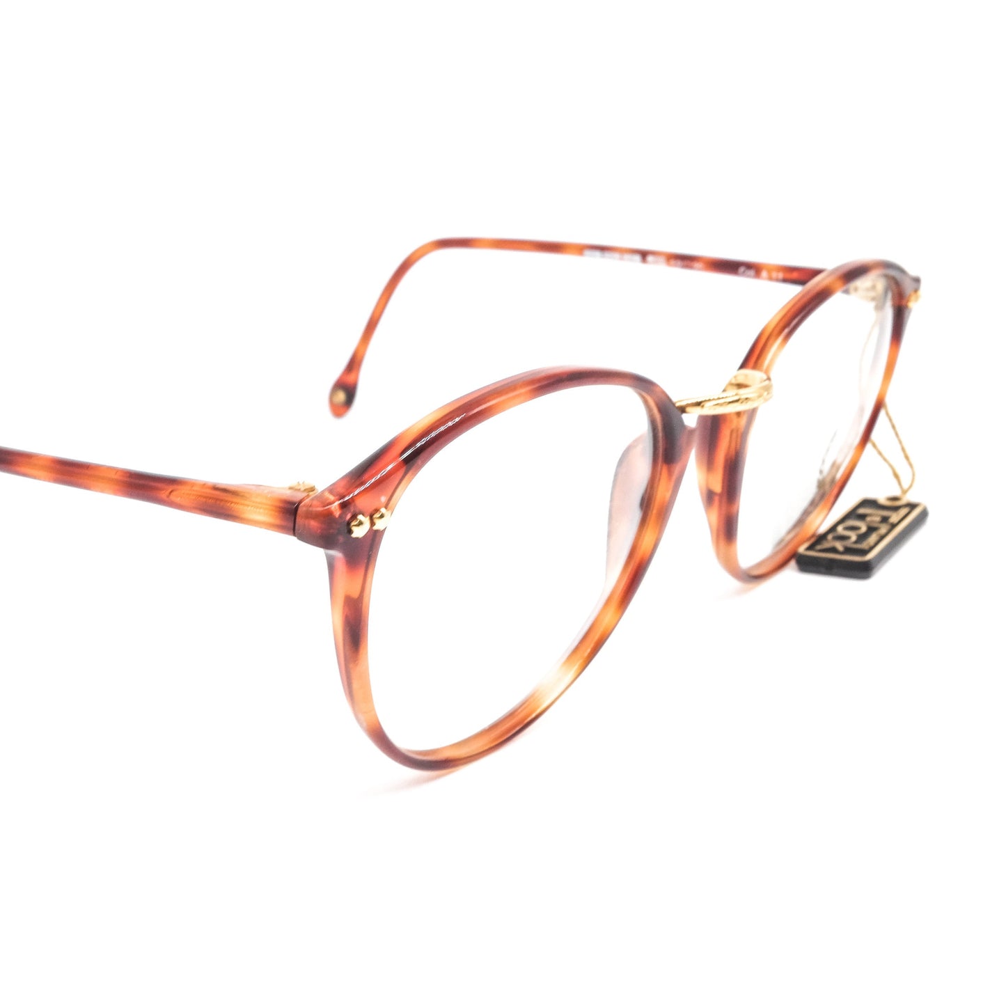 T look brown tortoise acetate wayfarer style eyeglasses frames with golden nose bridge made in italy, 1980s nos