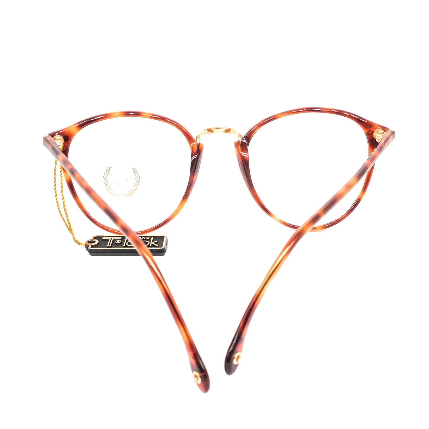 T look brown tortoise acetate wayfarer style eyeglasses frames with golden nose bridge made in italy, 1980s nos