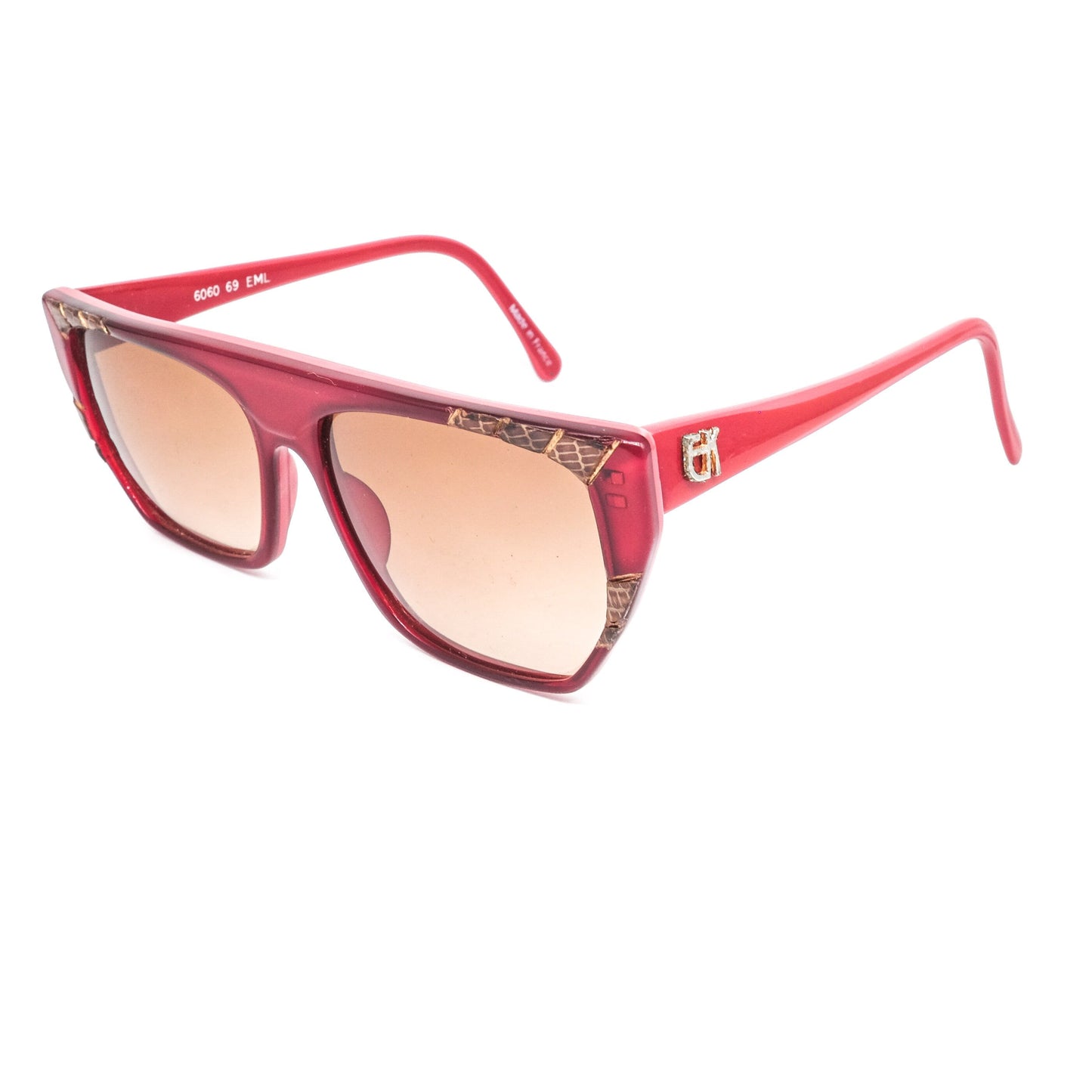 Emmanuelle Khanh 6060 69 vintage artistic sunglasses in red acetate with leather details Made in France