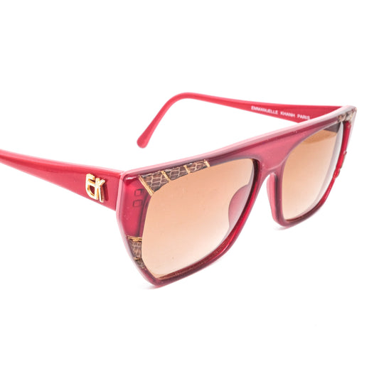 Emmanuelle Khanh 6060 69 vintage artistic sunglasses in red acetate with leather details Made in France