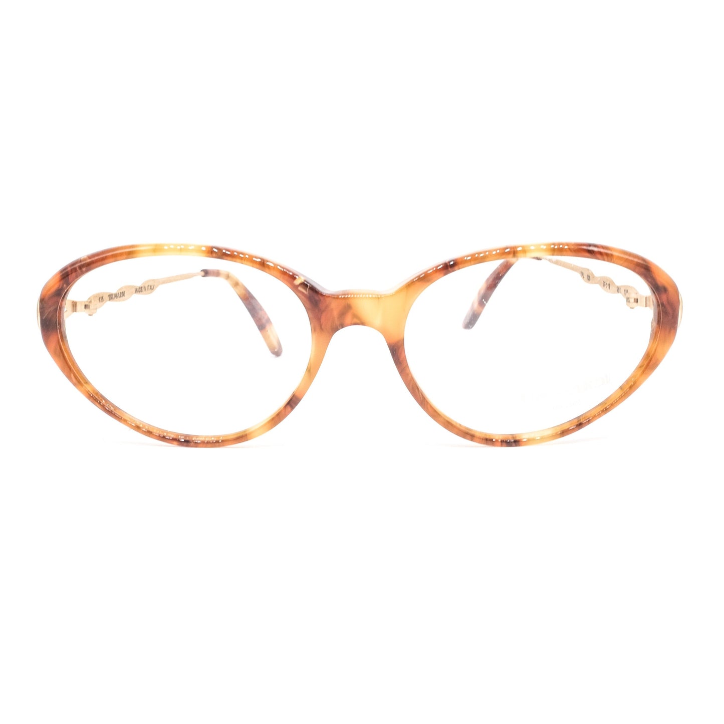 Trussardi 235 brown tortoise slim acetate cateye eyeglasses with rope temple desig, 80s nos Italy