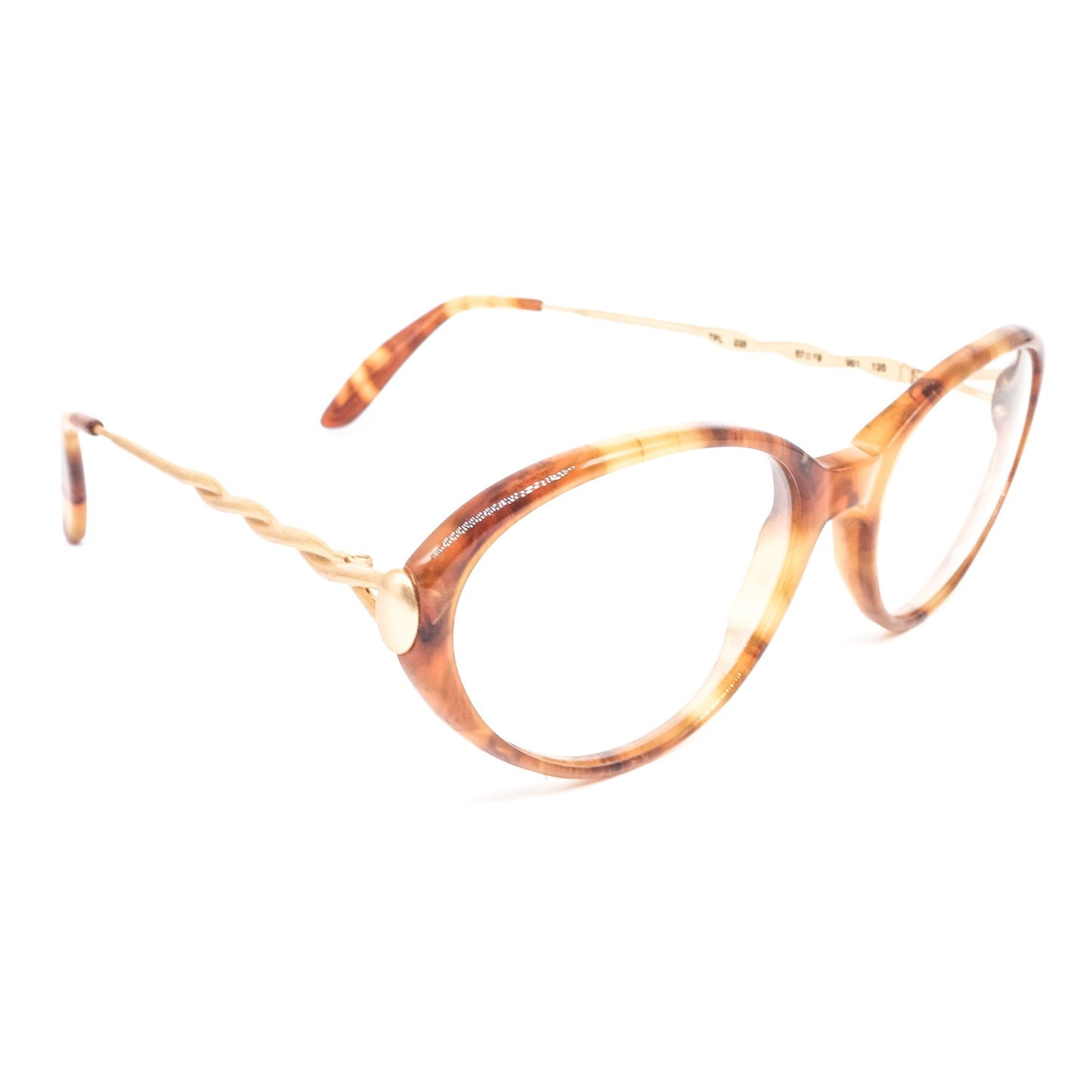 Trussardi 235 brown tortoise slim acetate cateye eyeglasses with rope temple desig, 80s nos Italy